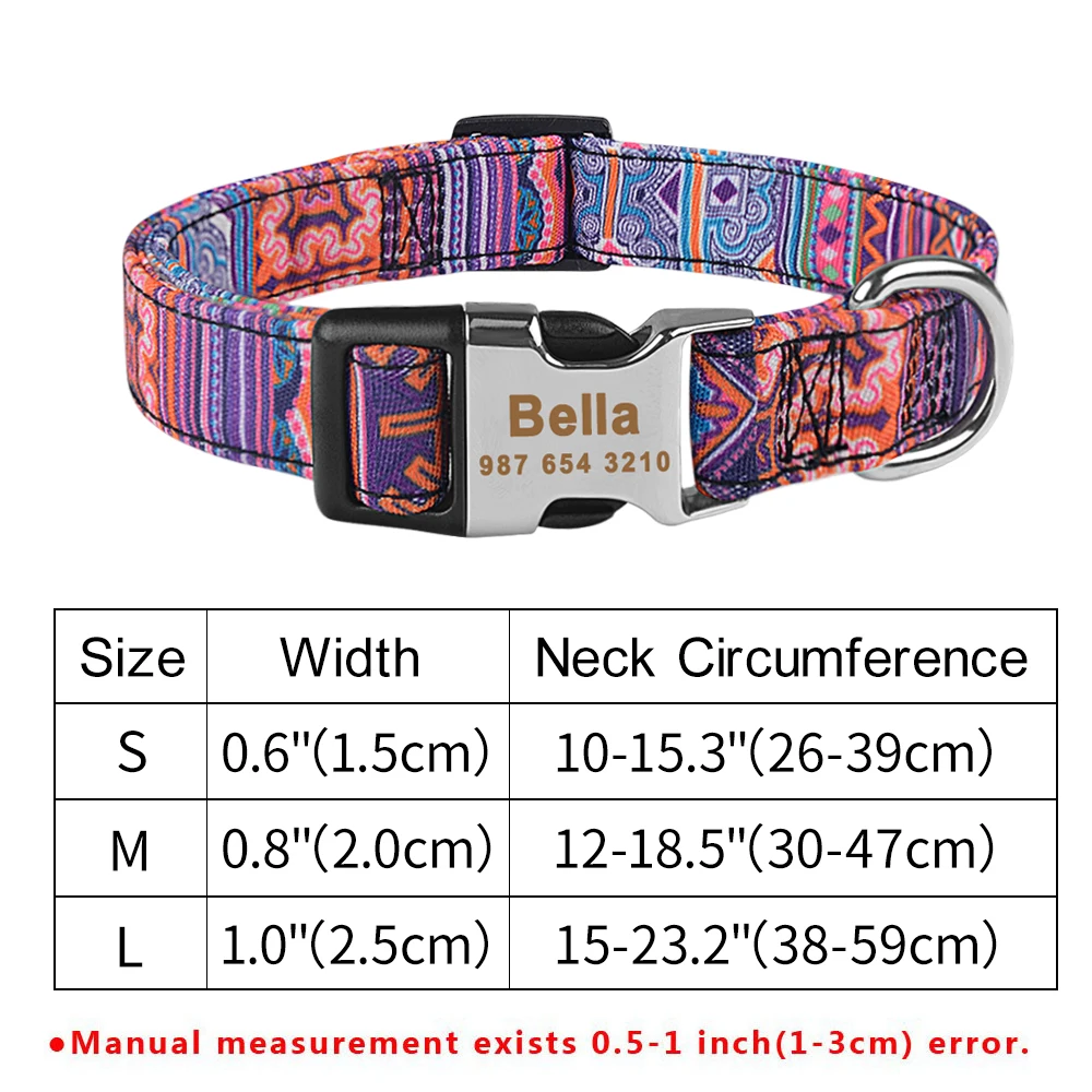 Pitbull Small Large Medium Pet Engraved name Dogs Collars Adjustable Nylon Custom Name Free Nameplate Dog Collar Printed ID Tag 