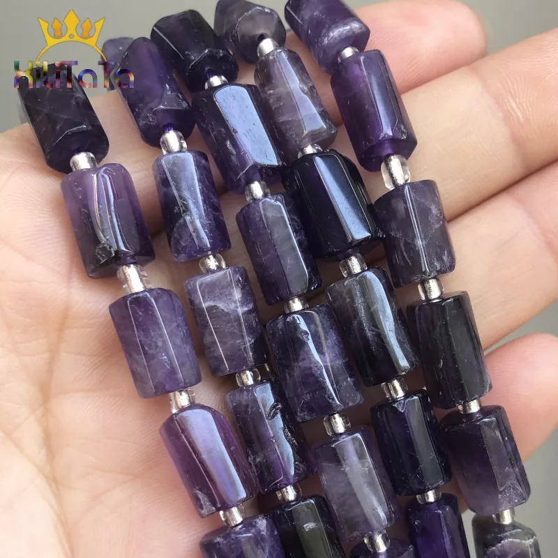 Natural Faceted Purple Amethysts Stone Beads Cylinder Spacer Beads For Jewelry DIY Making Bracelet Necklace Accessories 7.5”