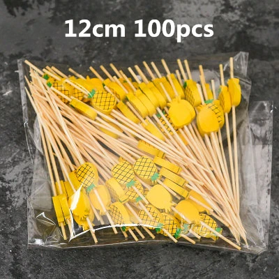 100 шт 12 см разные стили бамбука/ПВХ палочки для еды фруктовые вилки буфет кекс Топпер коктейльные палочки барные инструменты - Цвет: 100pcs 12cm