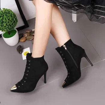 

Martin boots female 2019 autumn new comfortable fashion wild suede rivet sexy stiletto bare boots female pointed sling boots