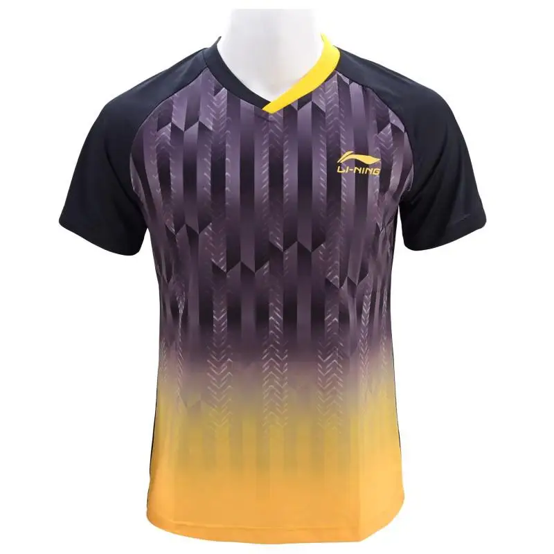 Li-ning одежда для настольного тенниса, сборная Мужская и женская спортивная одежда с коротким рукавом для соревнований по настольному теннису - Цвет: AAYP345-1