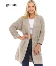 New Genuo Supply Of Goods Autumn And Winter New Style Long Knitted Cardigan Colorful Thread Weaving Pocket Slit Hemline New Genuo Supply Of Goods Autumn And Winter New Style Long Knitted Cardigan Colorful Thread Weaving Pocket Slit Hemline