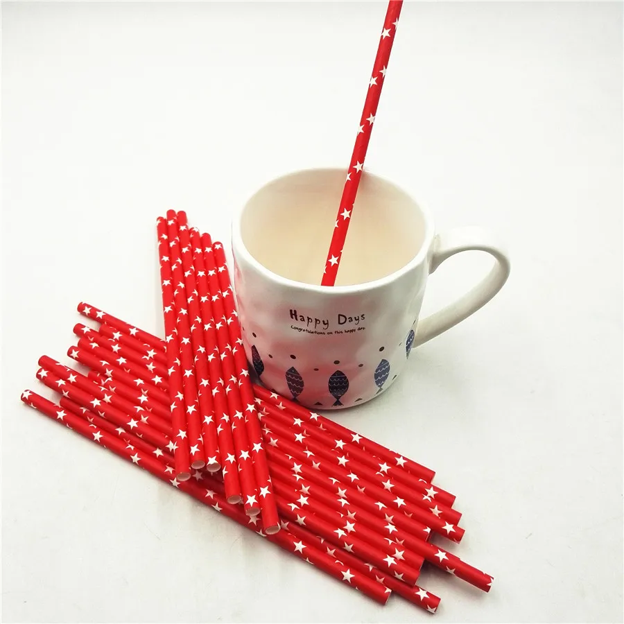 

25PCS/Pack Colorful Red Star Creative Paper Drinking Straws For Kids Hawaiian Birthday And Wedding Party Decoration Favors