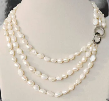 

NEW 3 Rows 7-8mm real baroque white freshwater pearl jewelry necklace 17-20"
