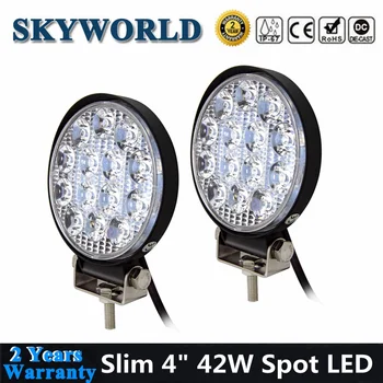 

SKYWORLD 2pcs 4inch 42W Round Super Slim LED Work Light Bar Spot Beam Offroad Driving Fog Lamp 12V 24V For 4X4 ATV Truck Trailer