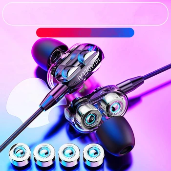 

Earphones Portable new audio and video in-ear dual moving-coil dual speaker wire controlled earplugs