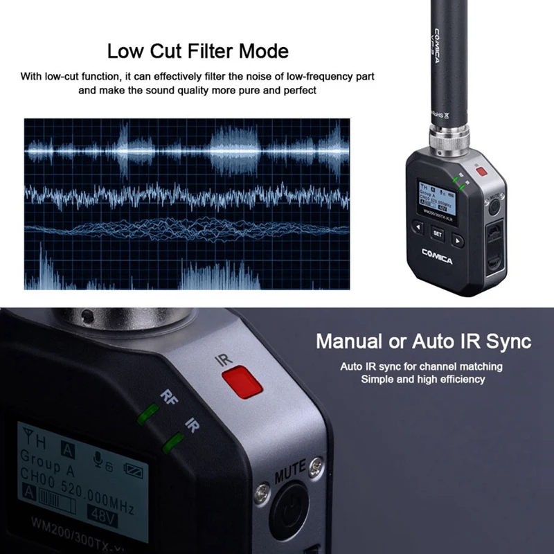 Comica Wm200/300-Xlr 96-канальный Uhf Интерфейс металлический Беспроводной микрофон передатчик XLR с лцф/автоматическое сканирование/Авто Ir Chann