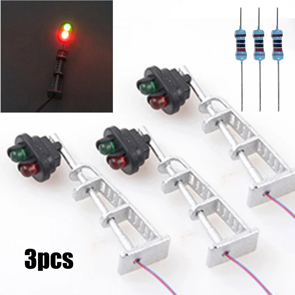 3pcs Model Railroad N Scale 1:87 Track Signals 2-LEDs Green Red Block Lights Train Railroad Decoration Building Landscape Toys