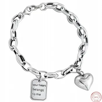 

BOCAI S925 sterling silver bracelet for women simple letter square card love design fashion personality retro Thai silver