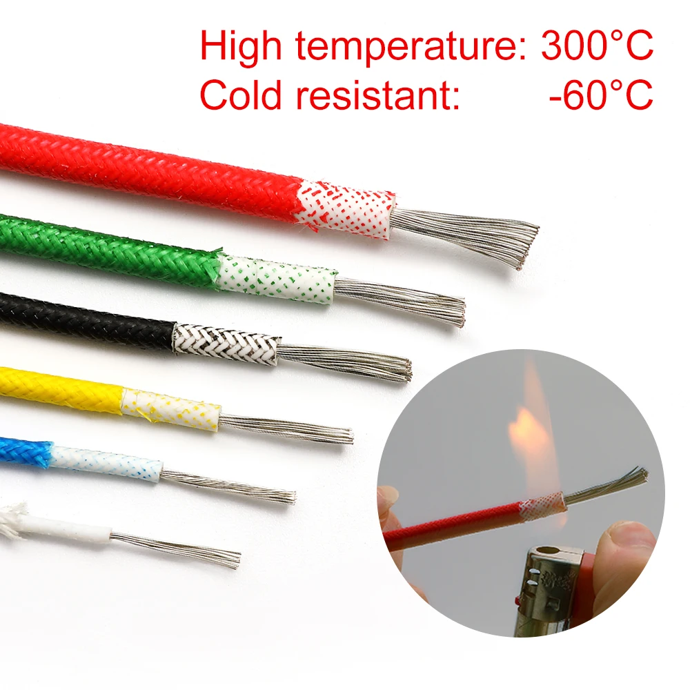 Heat resistant 300°C Glass fiber braided high temperature silicone wire and  cable 0.3mm 0.5mm 0.75mm 1.0mm 1.5mm 2.5mm 4mm 6mm