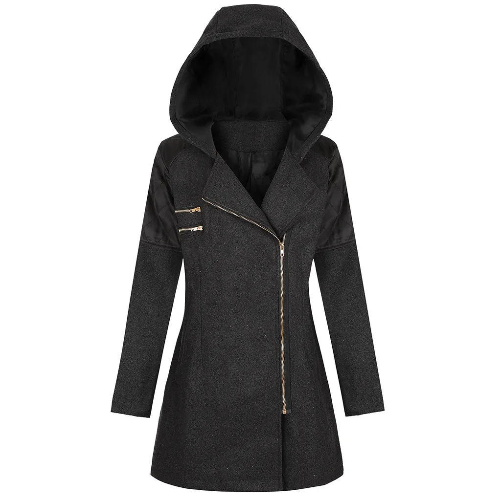 JAYCOSIN/женское пальто больших размеров 5Xl, зимняя теплая верхняя одежда на молнии, шерстяные пальто, Кепка-капюшон, карманы, винтажная негабаритная куртка 927