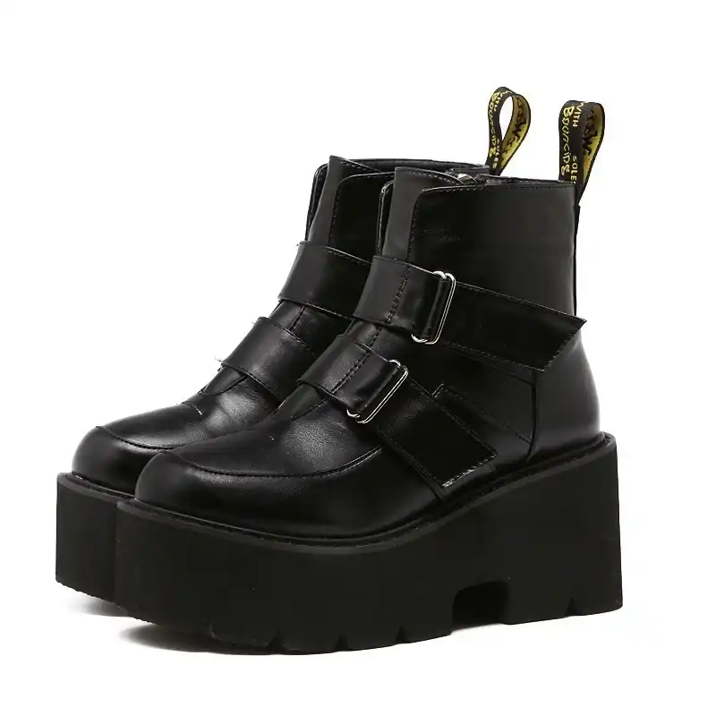 leather slope heel boots