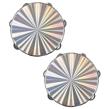 

2PCS 8 Inch Reflective Percussion Double Row Jingles Wood Hand Held