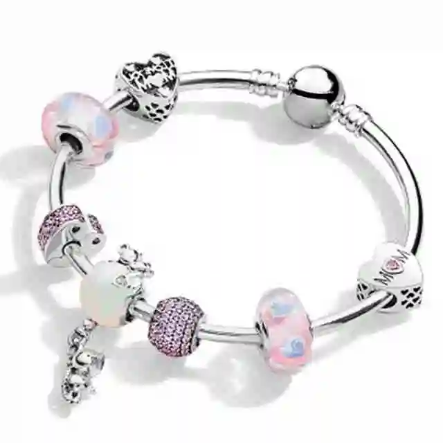 

High Quality 1:1 100% 925 Brand New 1:1 Charm Silver-Formed Sterline Pink Bracelet Set For Mother's Day Present