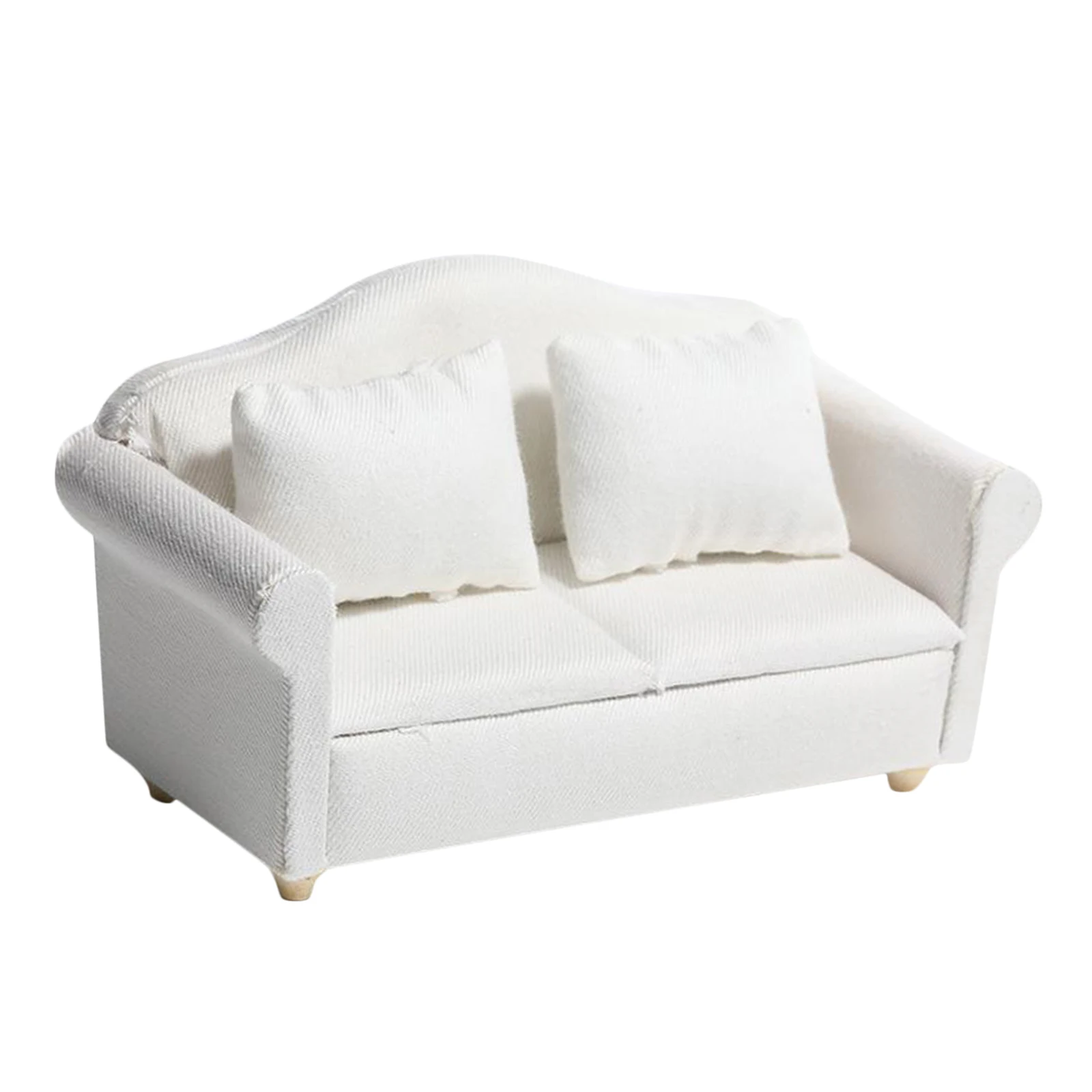 Handcrafted White 1:12 Wooden Double Sofa Love Seat Dollhouse Miniatures Furniture Living Room