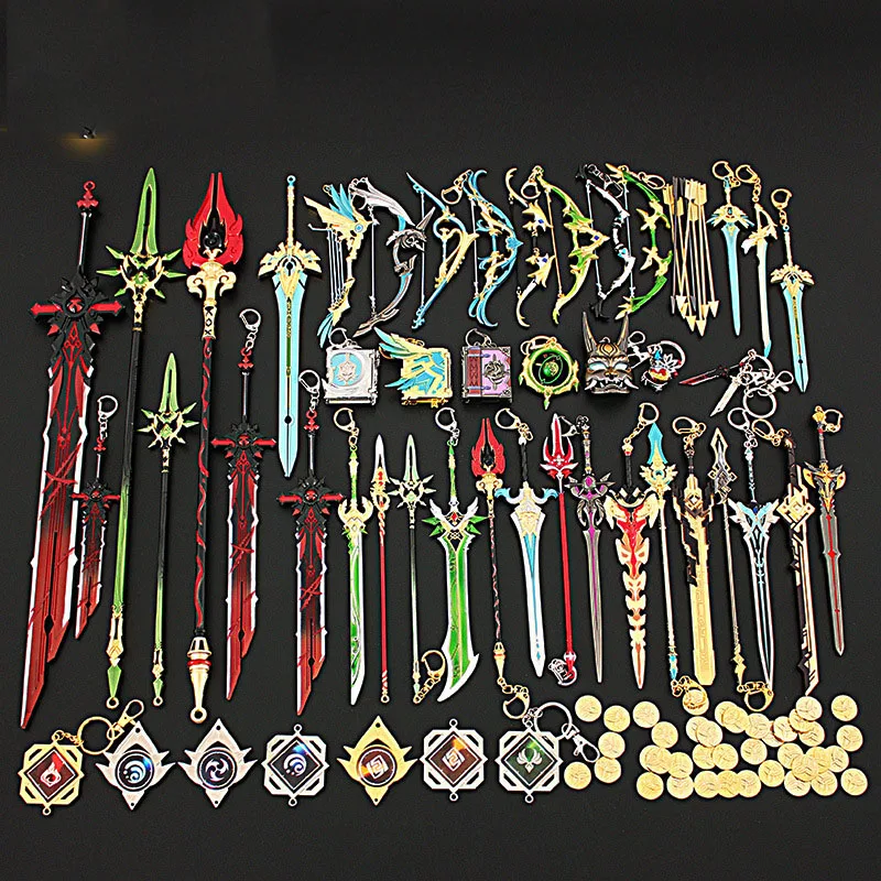 40 Styles Genshin Impact Sword Keychain Alloy Weapon Model Toys Anime ZhongLi Xiao Key Rings Collection Decoration kids Gift | Украшения и