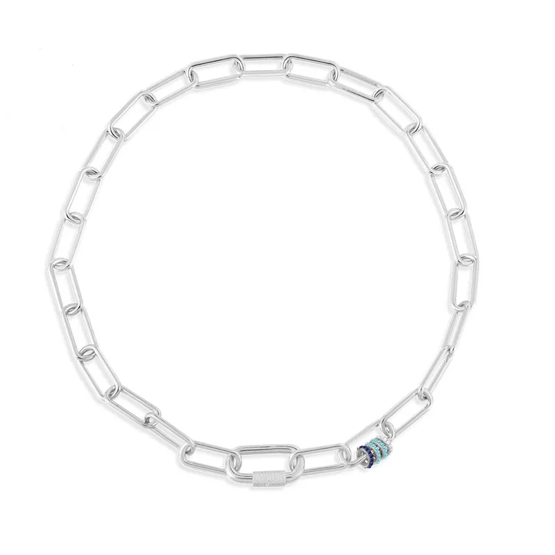 SLJELY High Quality Real 925 Sterling Silver Chain Necklace with Navy Blue and Lagoon Sliding Hoops for Women Fine Brand Jewelry | Украшения