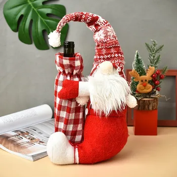 

Christmas Decoration for Home Table Knitted Santa Claus Wine Bag Holder Red Wine Champagne Bottle Cover Case Christmas Gift Xmas