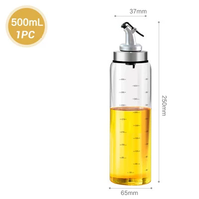 1PC 500ML Диспенсер оливкового масла бутылки соус уксус приправа стеклянный контейнер кухня хранения инструменты для приготовления пищи аксессуары с градусной шкалой - Цвет: 1PC 500ML