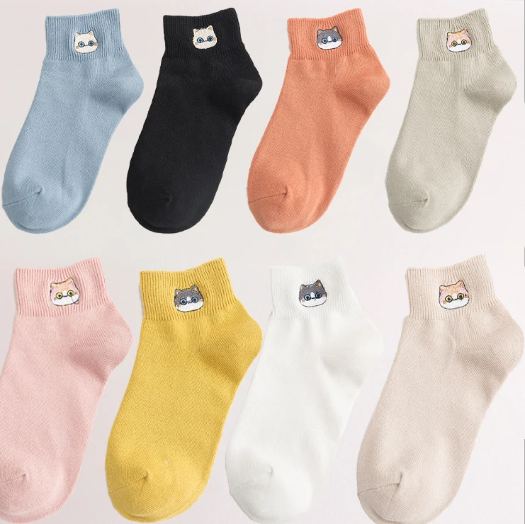 Spring and Summer Cute Cartoon Socks Cats Embroidery Ankle Socks