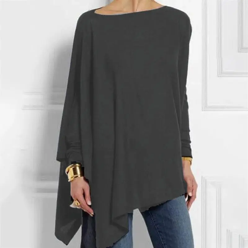 Womens Color Gradient Long Sleeve Irregular Hem Long Sleeve Pocket T-Shirt Tops