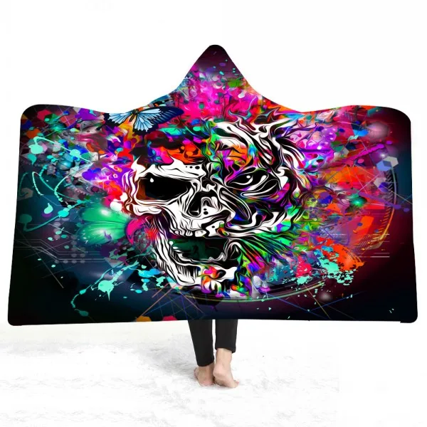 color-8 Fantasy Sugar Skull Plush Hooded Blanket 3D Printed Wrap Blankets Wearable Fleece Blankets Nap Blanket,Unique Sofa Bed Cover - Цвет: color-8