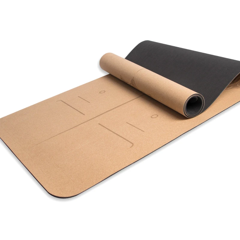Yoga Mat Jusenda 173X58CM Natural Cork TPE Non-slip 5mm Fitness Exercise