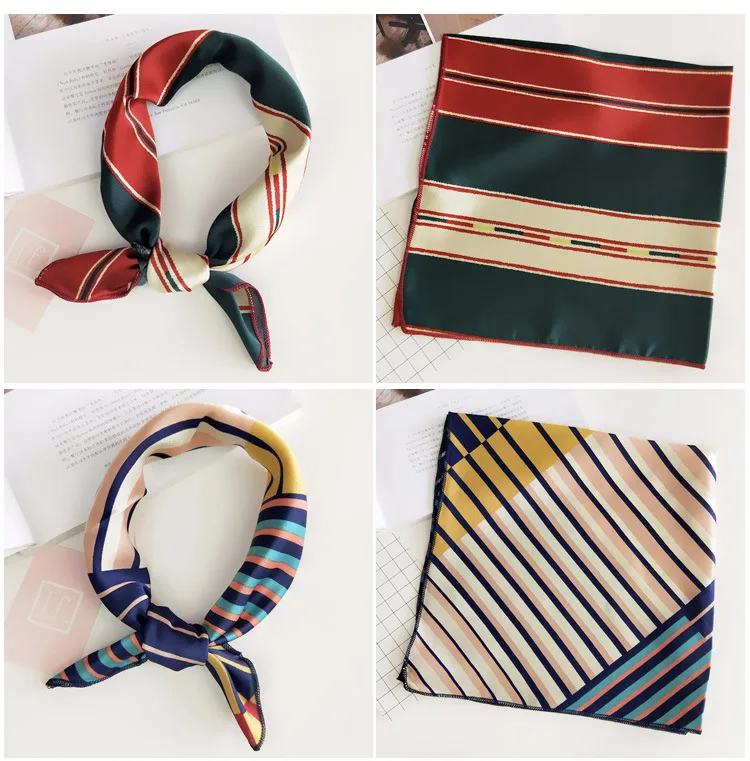 50*50 см элегантный женский квадратный шелковый платок на шею атласный шарф Тощий Ретро галстук для волос небольшой модный квадратный шарф