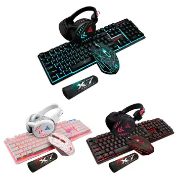 

4Pcs/Set K59 Mechanical Wired USB Keyboard Illuminated Gaming Mice Mouse Pad Mat Headphone for Home Computer Desktop