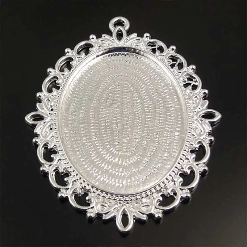 

Julie Wang 6PCS Alloy Silver Oval Cabochon Base Settings Fit 40*30mm Cabochon Tray Pendant Bracelet Jewelry Making Accessory