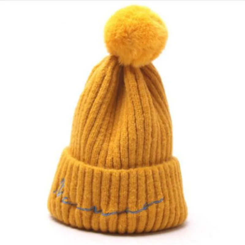 Для детей от 0 до 3 лет, Осень-зима, Skullies, новые теплые вязаные шапки с буквенным принтом, шерстяные шапки для девочек и мальчиков, мягкие вязаные наушники