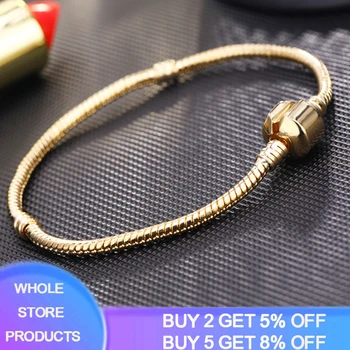 

YANHUI High Quality Rose Gold Color Snake Chain Charm Bracelet Fit Original Beads Charms Fine Bracelet Jewelry Gift For Women