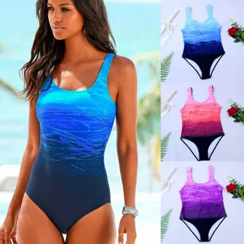 

Sexy Gradient Beachwear One Piece Women Bikini Bandage Swimsuit High Waist Bathing Suit Push Up Padded Ladies Plus Size Swimwear