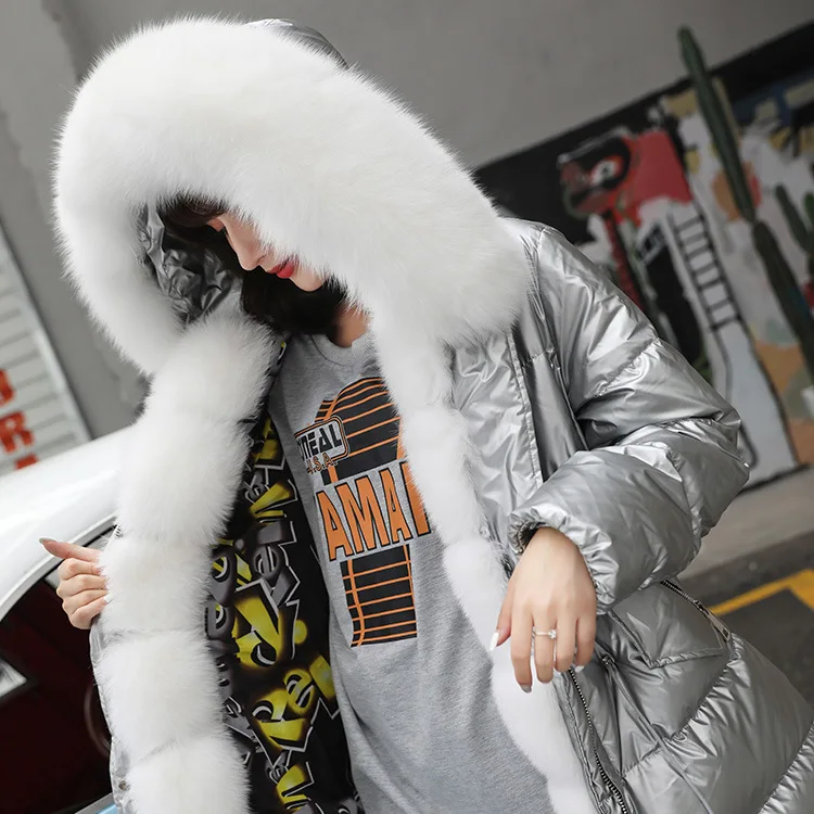 Yiwu Новое поступление, пуховик с воротником из лисьего меха, осеннее и зимнее теплое пальто, Женское пальто с кроличьим мехом высокого качества