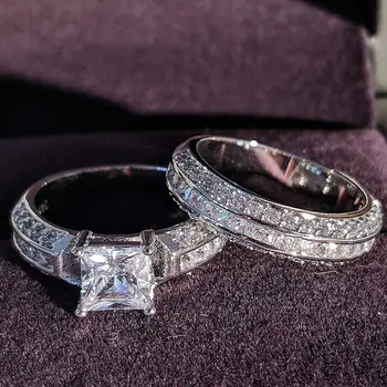 

new arrival luxury princess 925 sterling silver wedding ring set for women lady anniversary gift bulk sell Black Friday R5174