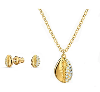 

Fashion Pave Shell Pendant Charm Classic Exquisite Crystal Gold Chain Women Luxury Jewelry