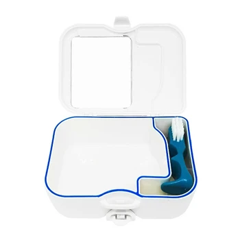 

Cleaning Brush Travel Denture Case Dental Appliance Container Small Storage Box Accessories With Mirror White Plastic Home