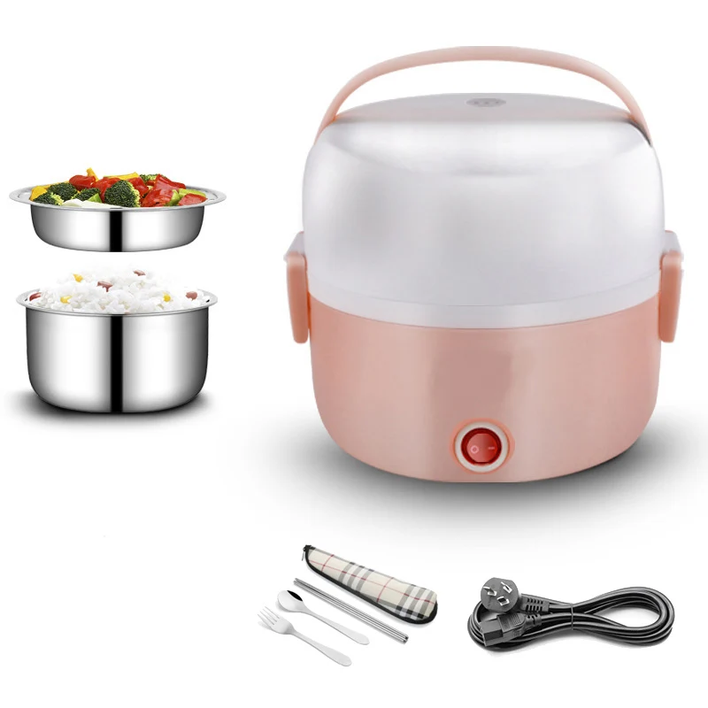 2 Layer Pink 220V электрический нагревательный Ланч-бокс из нержавеющей стали 2L большой термоконтейнер для пищевых продуктов подогреватель Мини рисоварка рабочий Домашний набор для обедов - Цвет: 2 Layer Pink