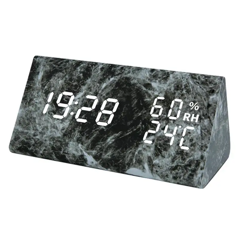 Marbling Голосовое управление цифровой светодиодный Будильник USB таймер термометр гигрометр Настольный Будильник °C-Thermometer термометр - Цвет: Black
