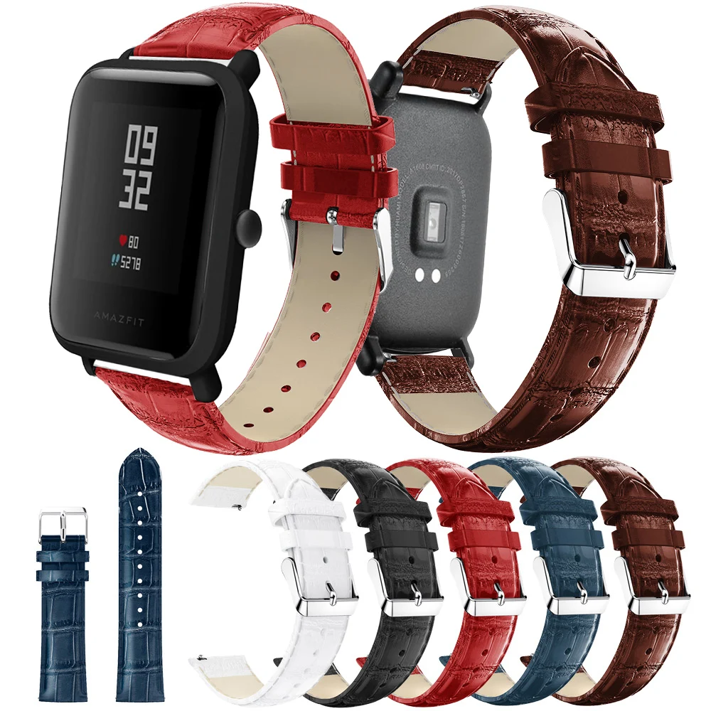 

20mm Leather Strap For Xiaomi Huami Amazfit Bip BIT Lite Youth Smart Watch Band With Metal Buckle Strap For Amazfit GTR 42MM GTS
