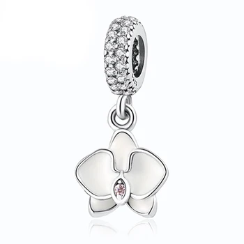 

925 Sterling Silver Bead Charm White Red Enamel Spring Flower Pendant Beads fit Pandora Bracelet & Bangle DIY Jewelry