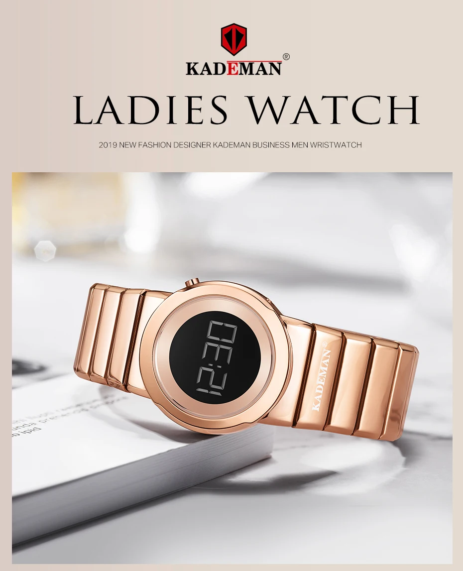 KADEMAN lcd Цифровые женские часы Новые Модные женские наручные часы Топ бренд повседневные часы полный стальной браслет 3ATM Relogio Feminino