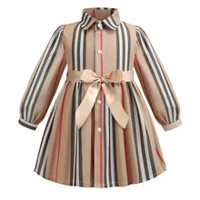 Хлопковое платье для девочек; футболка с длинным рукавом; Весенняя детская одежда; платье принцессы в полоску с бантом для девочек; От 3 до 8 лет Одежда для девочек