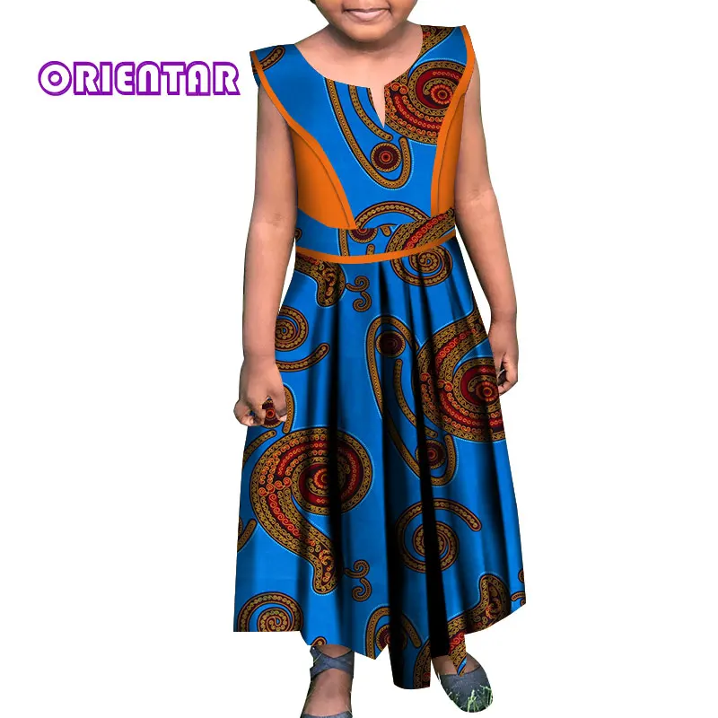 Платья в африканском стиле для маленьких девочек; платье без рукавов с круглым вырезом; традиционное платье с принтом в африканском стиле; Bazin Riche; повседневное детское праздничное платье; WYT278 - Цвет: 15