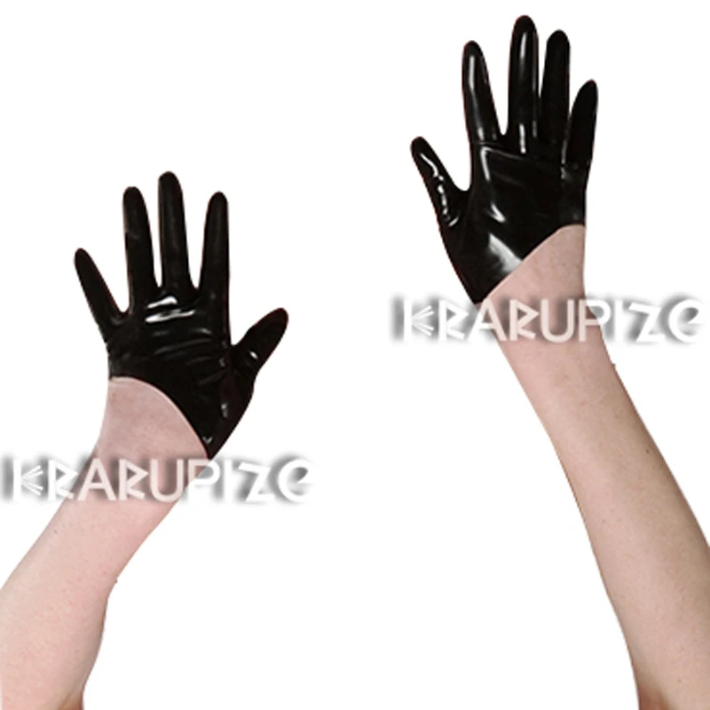 

Black Sexy Short Latex Gloves With Irregular Cutting Rubber Mittens ST-0061