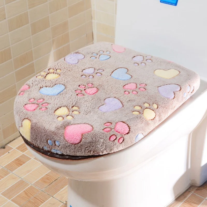 Hot Toilet Seat Cover Coral Velvet Closestool Mat Thick Toilet Seat Cover Zipper Reusable Toilet Case Warm Bathroom WC Cover