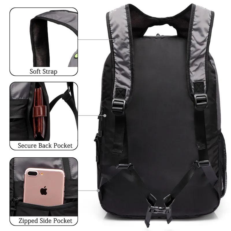 VASCHY Hiking Backpack Men Lightweight Water Resistant Collapsible Foldable Packable Travel Backpack with Chest Strap for Men