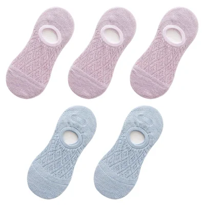 5 Pairs/Set Women Silicone non-slip invisible Socks Summer Solid Color Mesh Ankle Boat Socks Female Cotton Slipper No show Socks warm socks for women Women's Socks