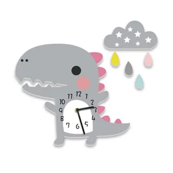 

Cartoon Dinosaur Swan Silent Clock Home Children Room Nursery Wall Hanging Clock Pink Cloud Raindrop Wall Sticker Decoration