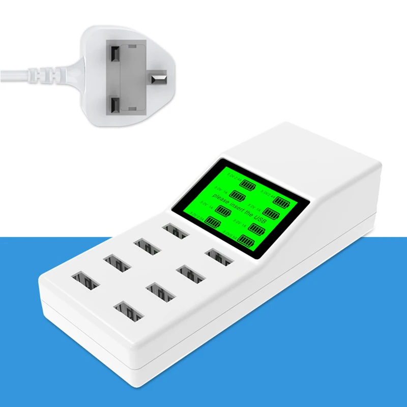 UK Plug 40 Вт 8A USB Зарядное устройство 8-портовый usb-хаб зарядные станции с ЖК-дисплей Дисплей HSJ-19 - Цвет: UK Plug